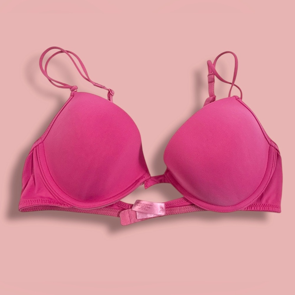 Victoria Secret Vtg 2005 Balconette Bra Black Pink Stitch 2nd Skin Satin 36B